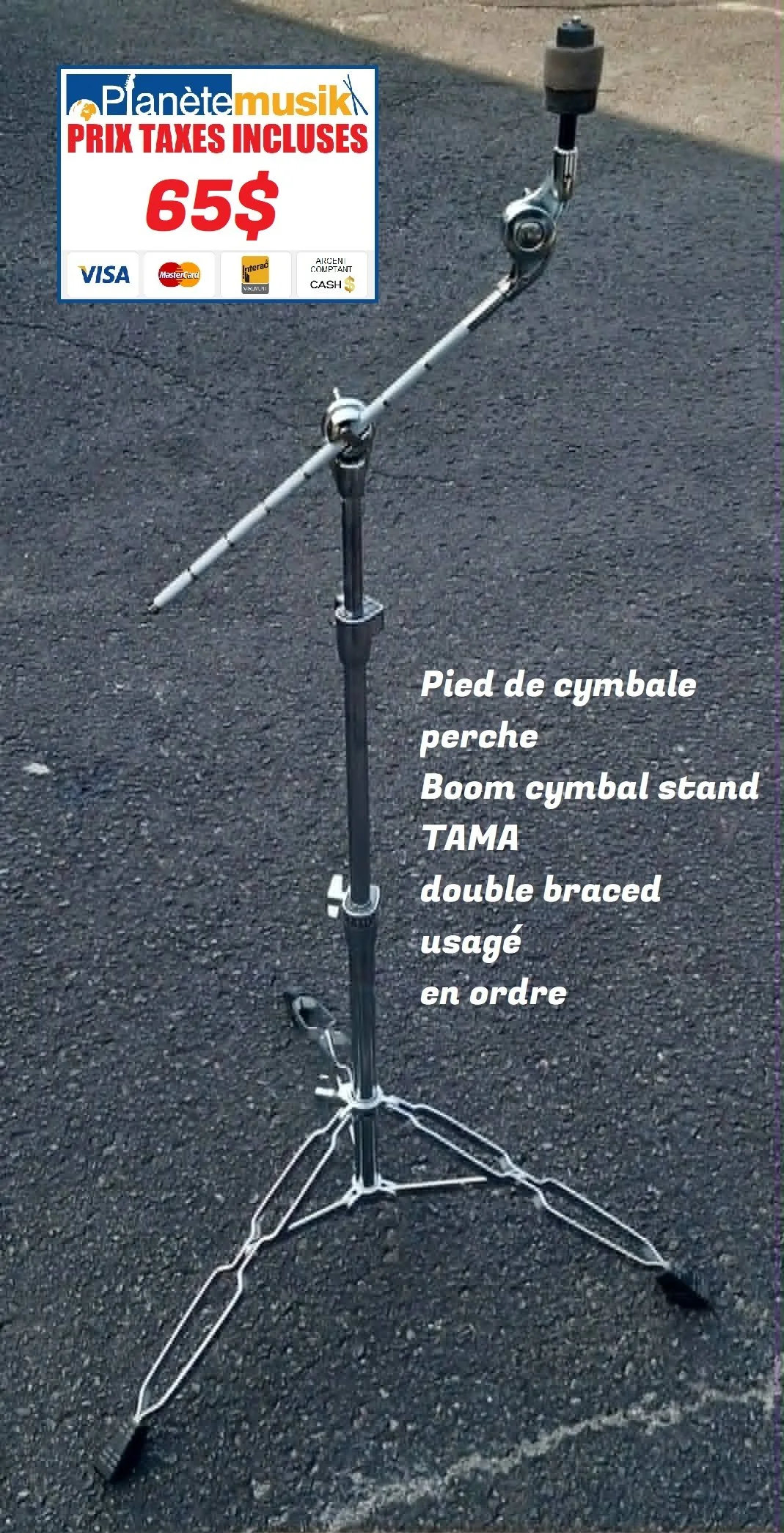 TAXES INCLUSES - Pied de cymbale perche boom cymbal stand TAMA