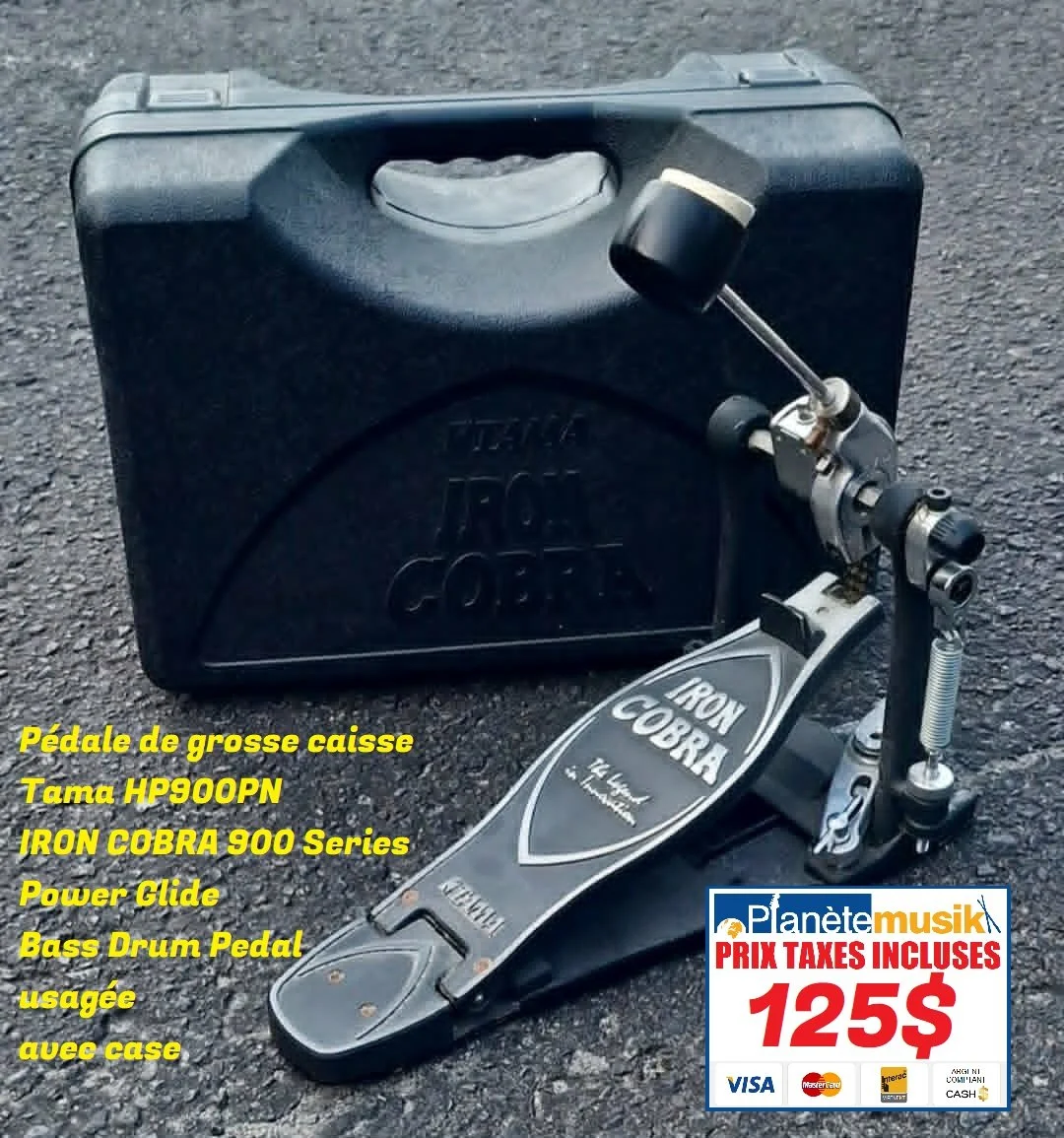 TAXES INCLUSES - Pédale de grosse caisse bass drum TAMA IRON COBRA HP900 POWER GLIDE &amp; case