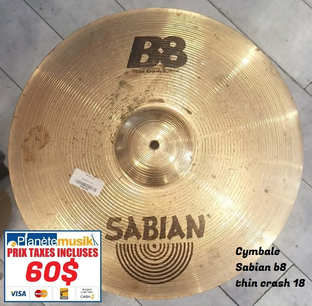 TAXES INCLUSES - Cymbale SABIAN B8 Thin crash 18 pouces