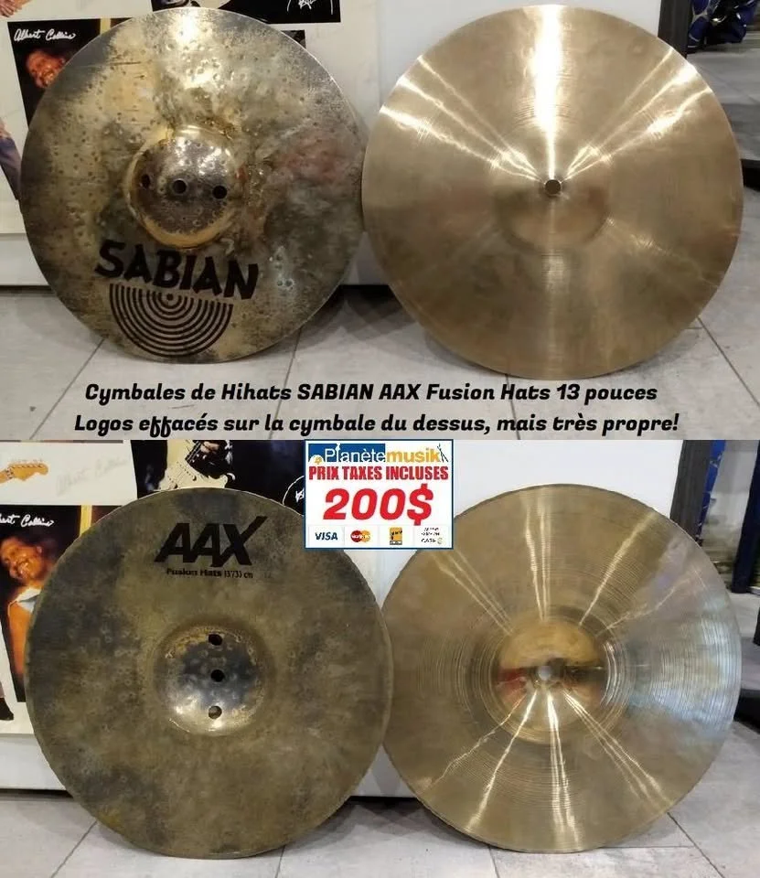TAXES INCLUSES Cymbales SABIAN Hihat AAX Fusion Hats 13 poucesLogos effacés, mais sont très clean!200$