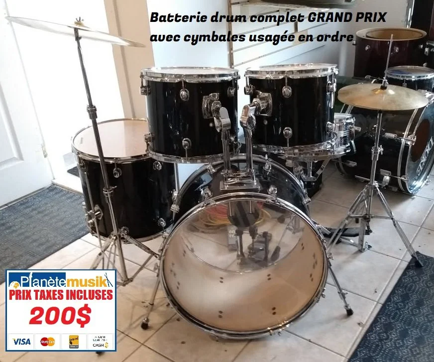 TAXES INCLUSES - Batterie complète GRAND PRIX avec cymbales usagée en ordre...200$