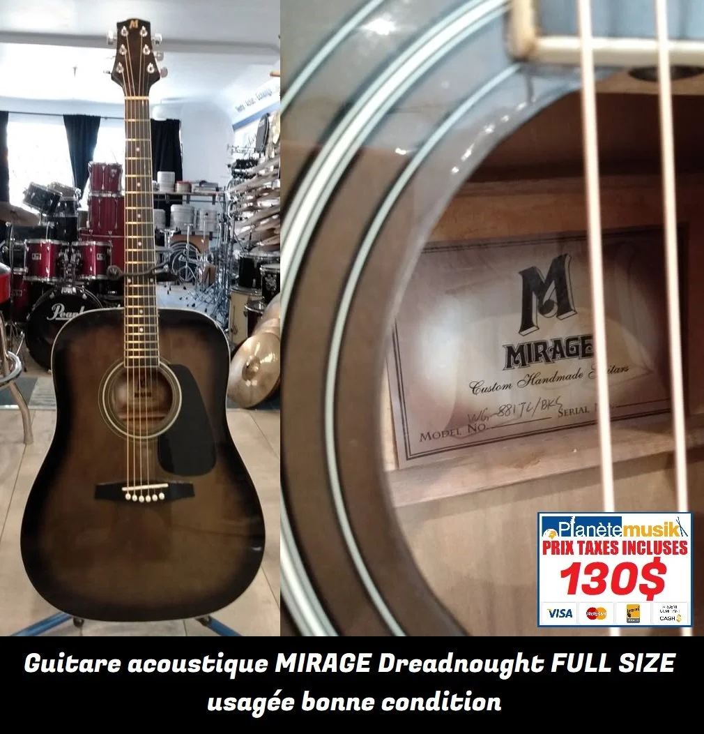 TAXES INCLUSES - Guitare acoustique MIRAGE Dreadnought usagée bonne condition! 130$