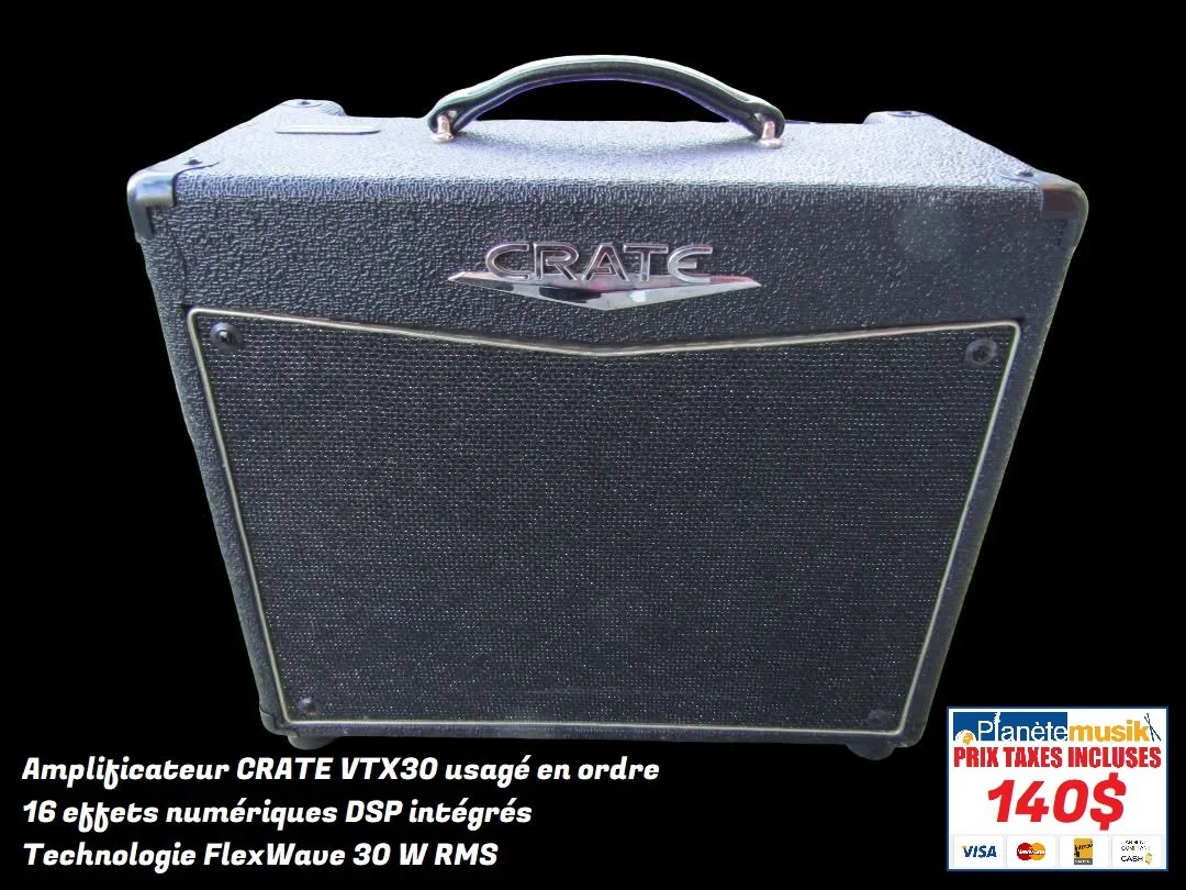 TAXES INCLUSES Amplificateur CRATE VTX30  16 effets numériques DSP intégrés usagé en ordre