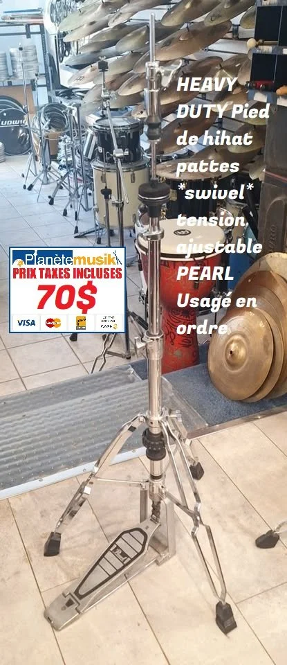 TAXES INCLUSES HEAVY DUTY Pied de hihat pattes *swivel* tension ajustable PEARL Usagé en ordre 70$