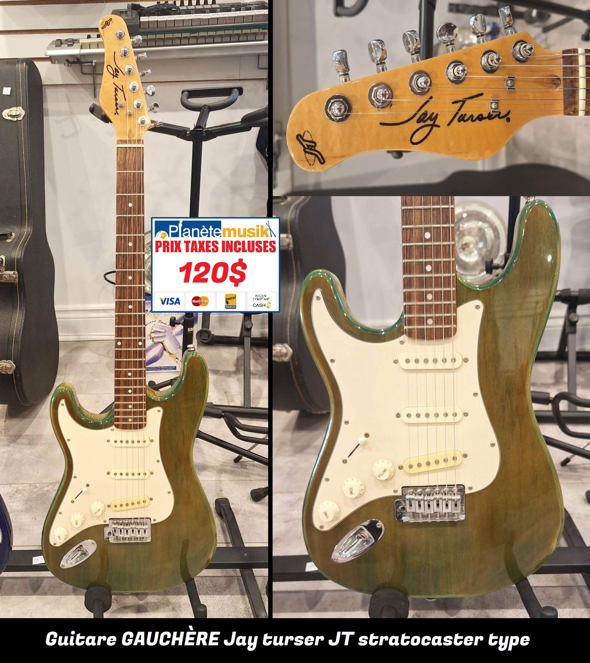 TAXES INCLUSES Guitare GAUCHÈRE Jay turser JT stratocaster type....120$
