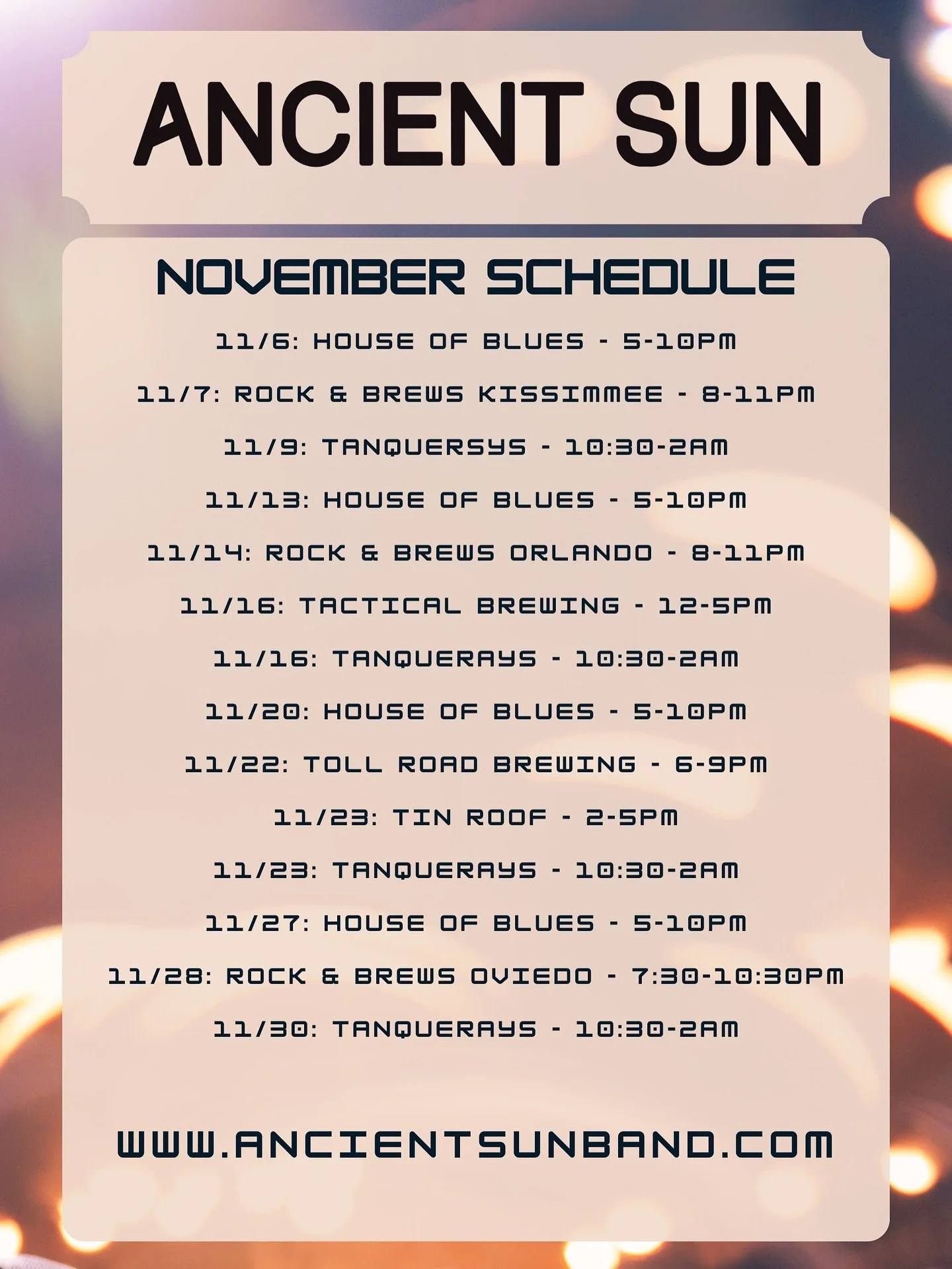 Weather&rsquo;s cooling down. We&rsquo;re not. 🥶🥵

Come get warm with us at a show! You can find our schedule, merch, and even join our Patreon family over on our website. See you guys soon 🤘 

#ancientsun #band #powertrio #november #schedule #liv