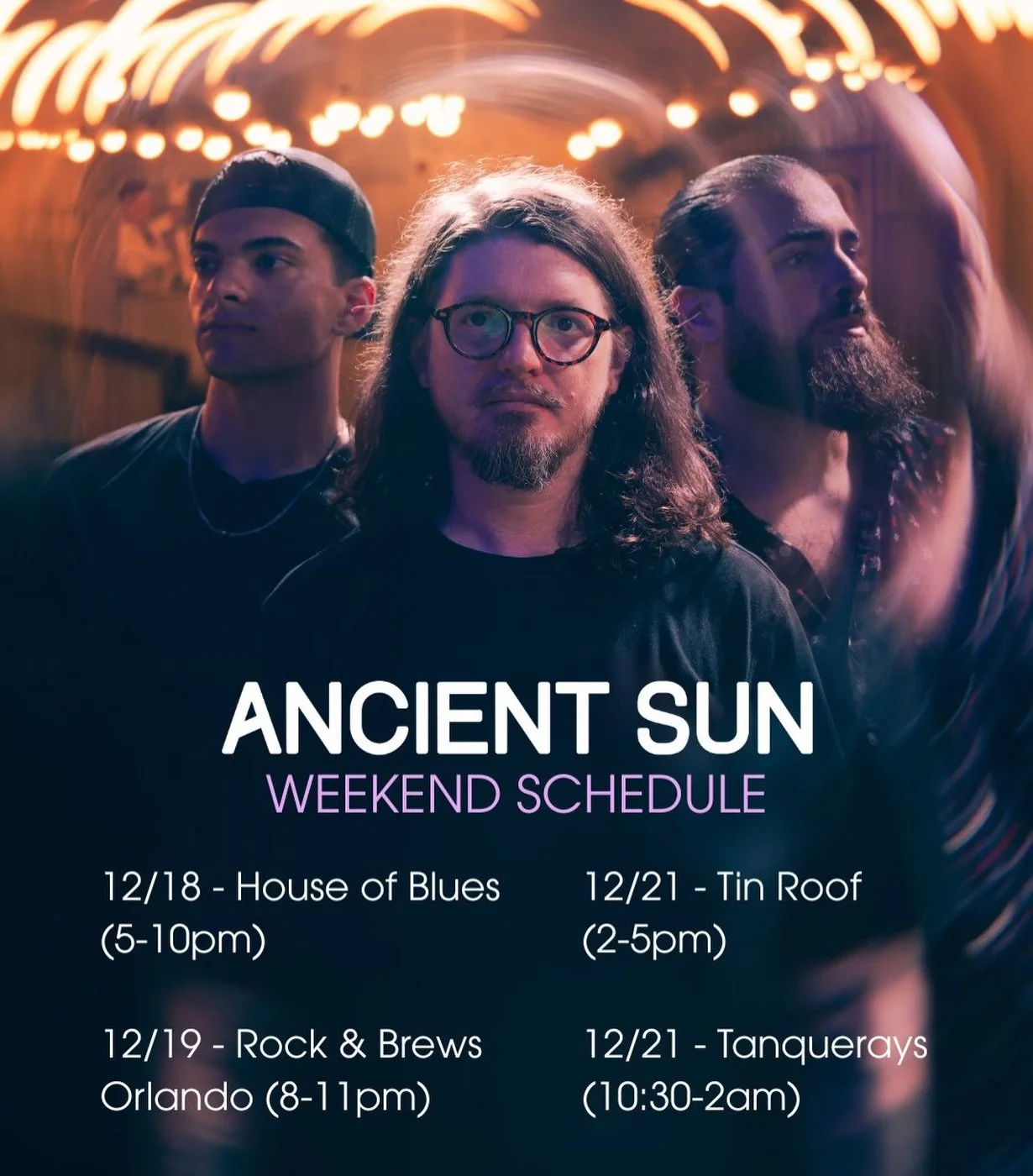 Cancel those weekend plans, you have new ones now 😉 

Which show will we see you at? 🎶 

Merch is available on our website and at shows🤘

#ancientsun #band #powertrio #live #rock #music #weekend #schedule #orlando #orlandomusic #localmusic #suppor