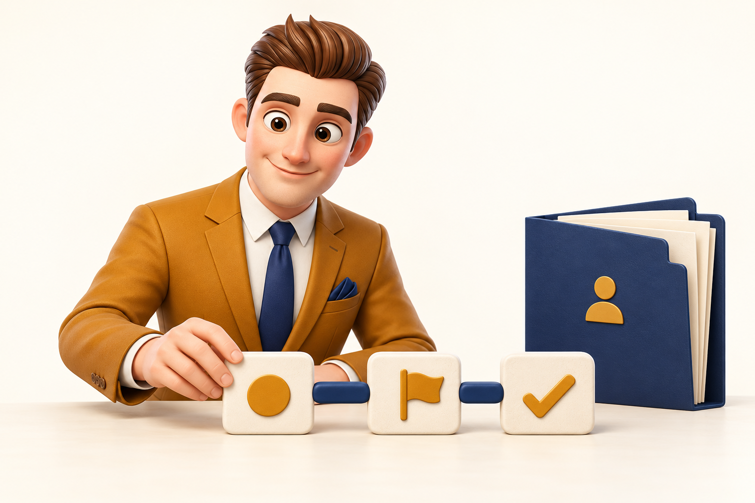 Finley connects three project milestone tiles beside an organised client folder.