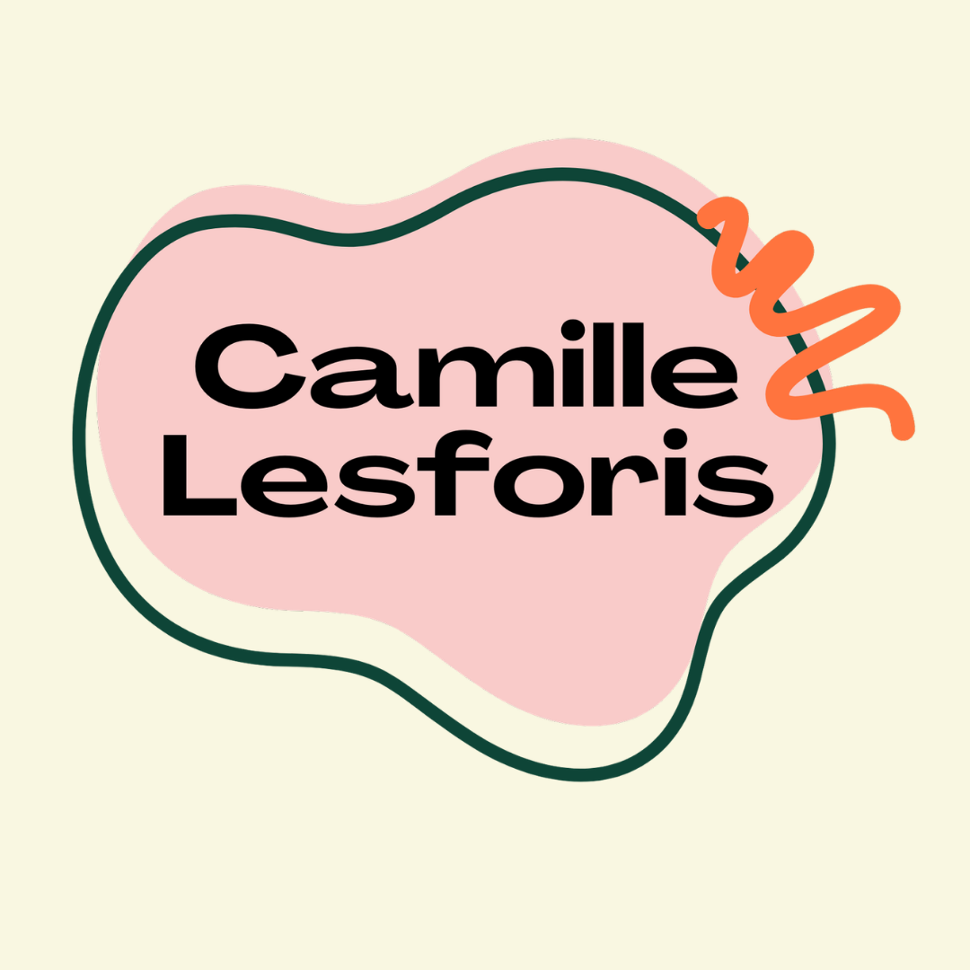 Camille Lesforis logo in green, pink and red.