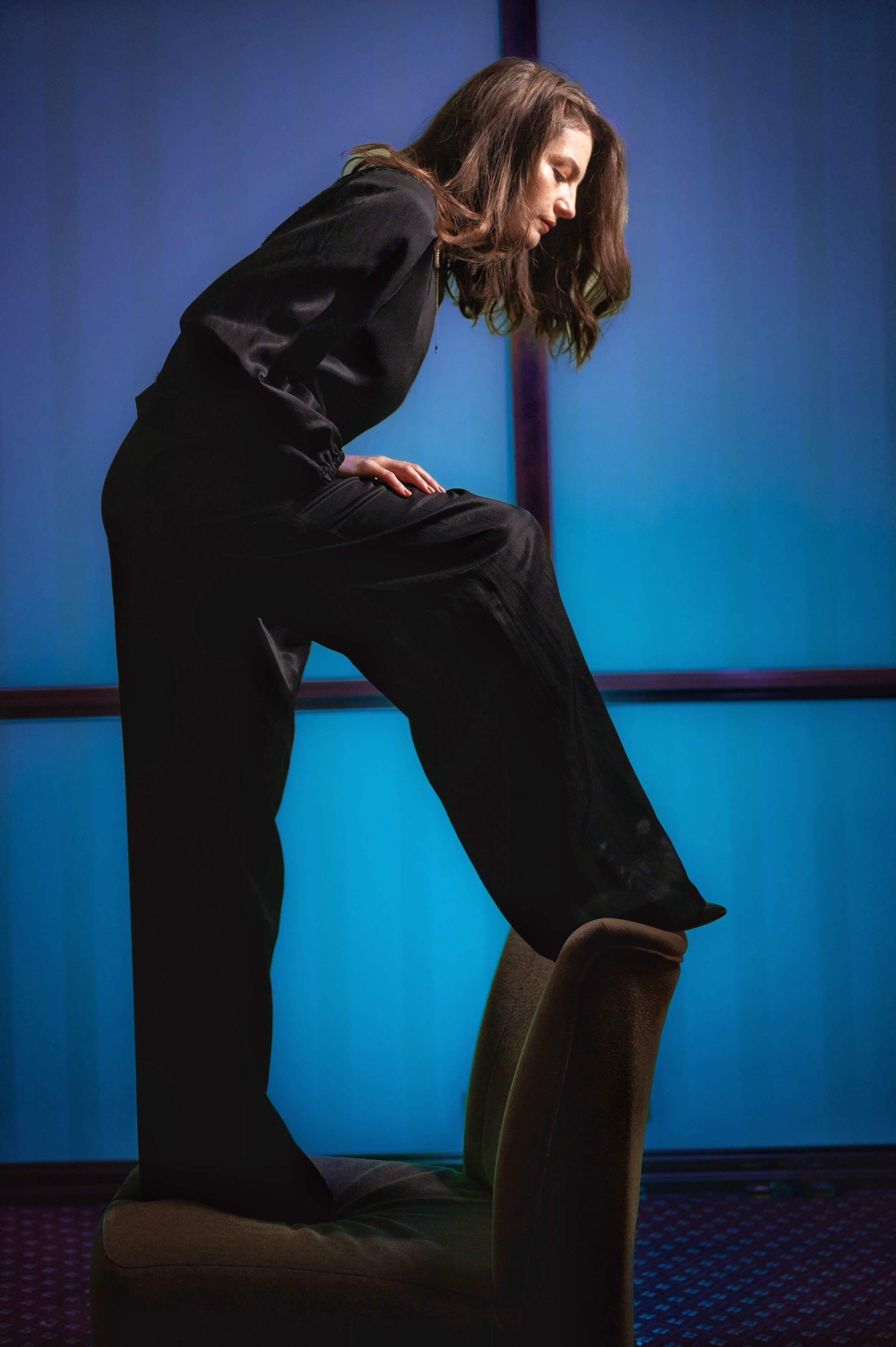 Lucas Black Twill Palazzo Trousers