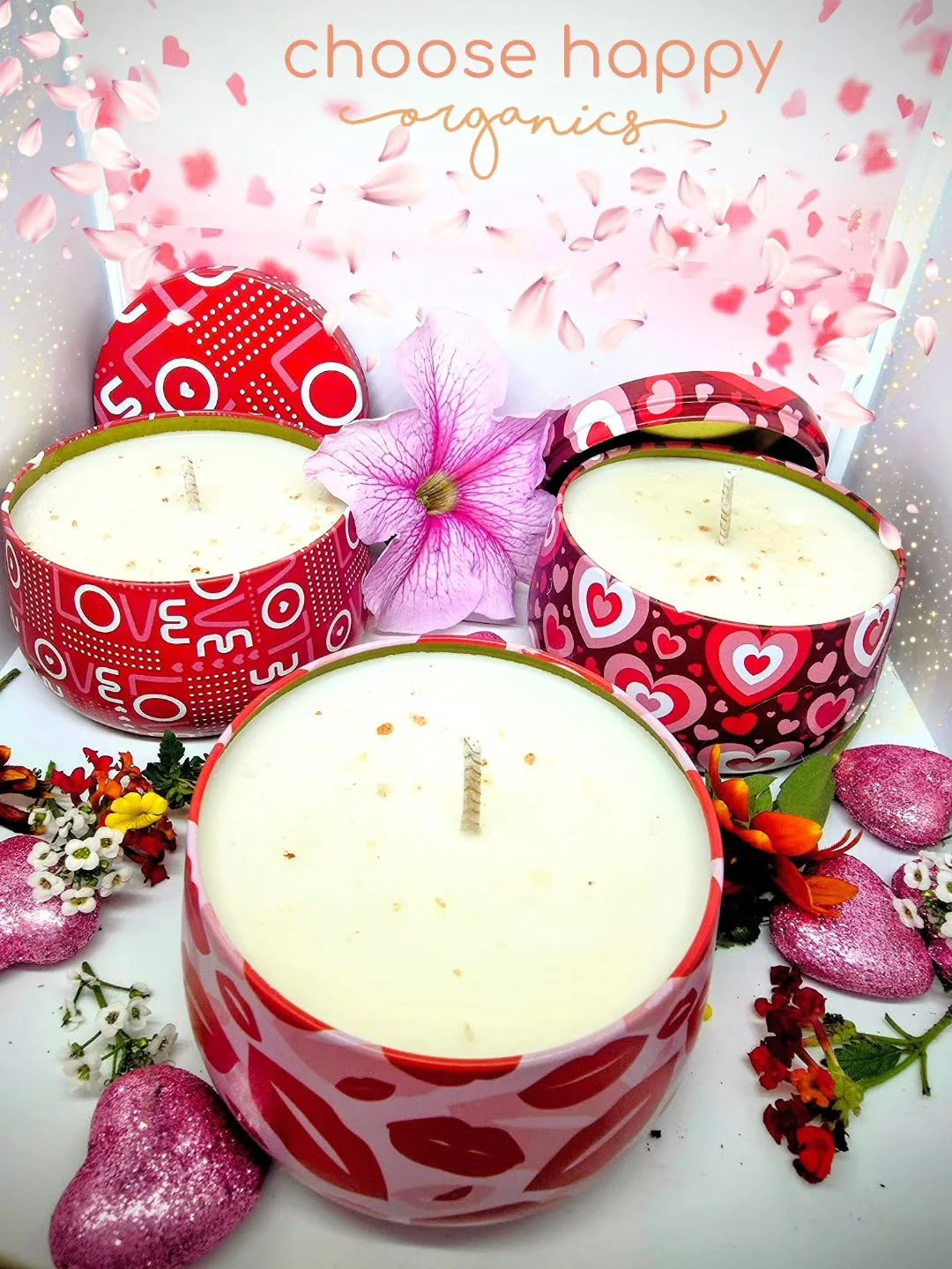 All-natural, phthalate free, clean burning soy candles.

🕯Candles you can choose to be happy about.&nbsp; 

💖 Set the mood this Valentine's Day with glows that speak straight to the heart.  A perfect gift, and the sweetest way to say I choose you. 