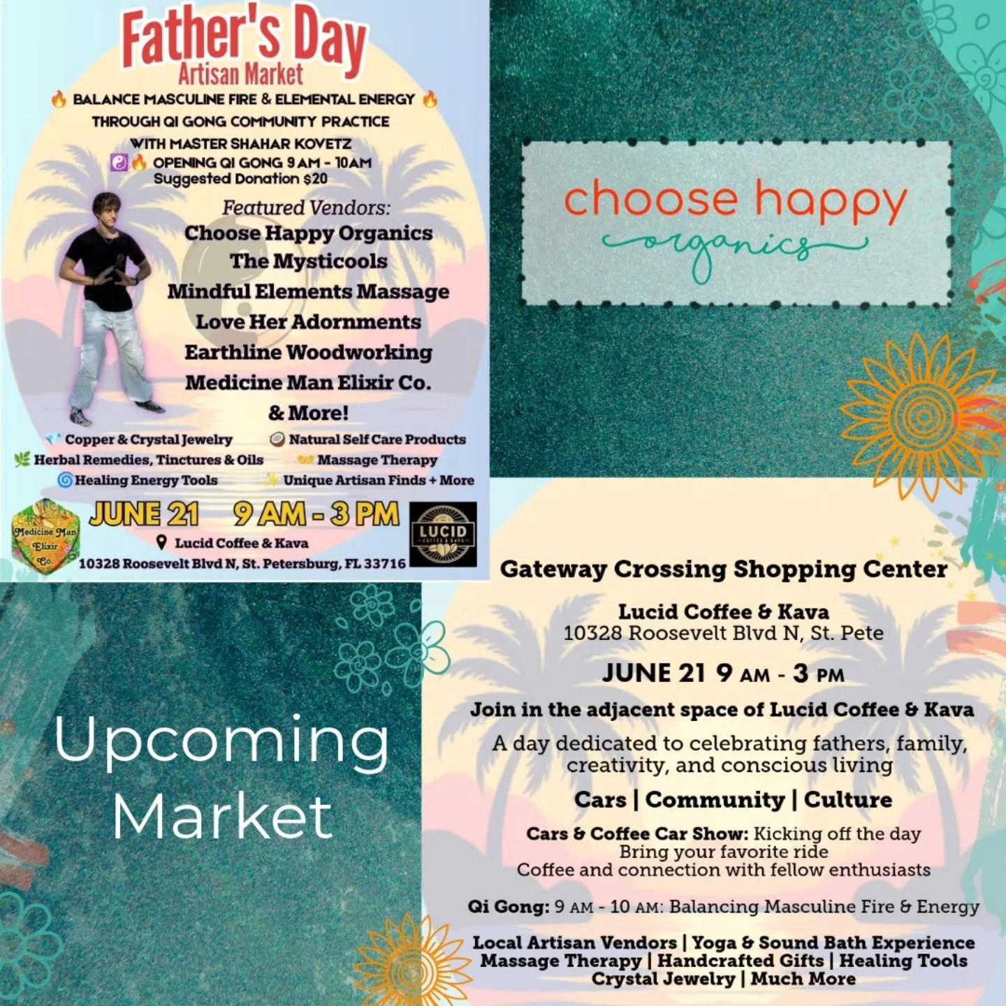 🌿 Sunday 6/21 - Father&rsquo;s Day Artisan Market
10328 Roosevelt Blvd N, St. Pete
9am-3pm 

Come out for community sparkle, maker‑day magic, and bright moments of happiness. The kind that make St. Pete feel like the sunniest little hometown on eart