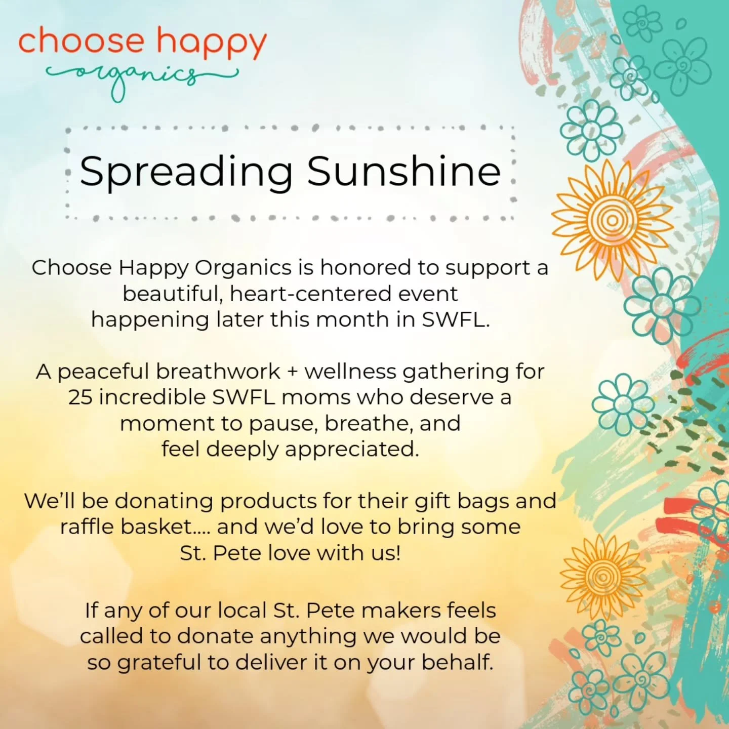 🌼 About the Event
This gathering in Ft. Meyers is designed to give hardworking moms (including single moms) a peaceful morning to refill their cup. 

The day includes breathwork, a sound bath, nourishing bites, refreshing drinks, and time to simply 