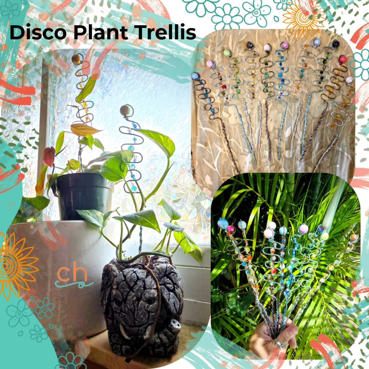 🌿 Plant lovers, I have quite a few awesome little creations for this week's markets, and this is just one of them! 

🪩 Let your plants disco. These handmade mini trellises are the perfect addition to any plant. Crafted with twisting vines, shimmeri