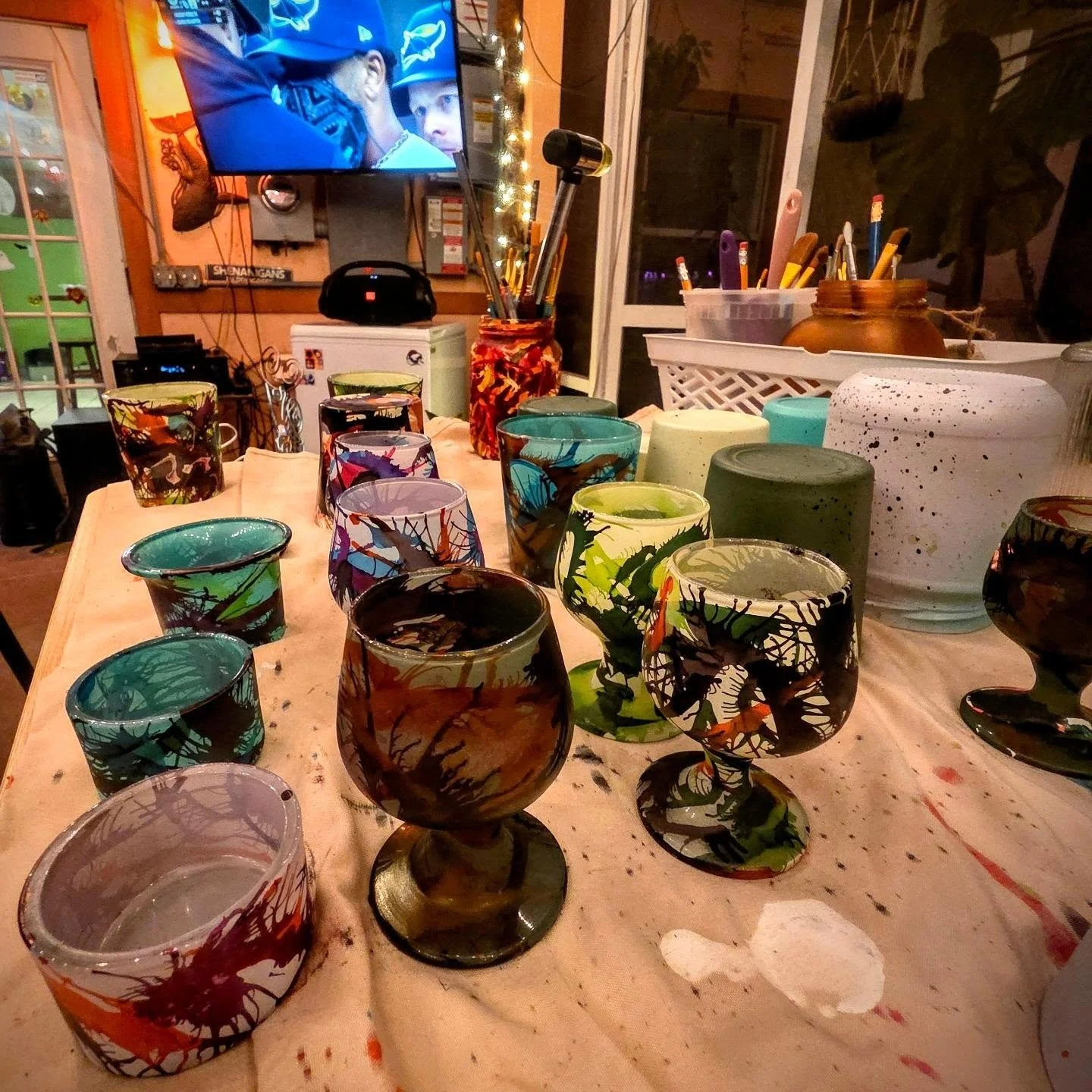 🌙 Listing to BMFS.. Watching the Rays... Painting up some special, unique, Halloween themed vessels for a brand new clean-burning soy candle blend.

 🔮 Just for Halloween on Central. I will be serving up some very special "Lotions &amp; Potion