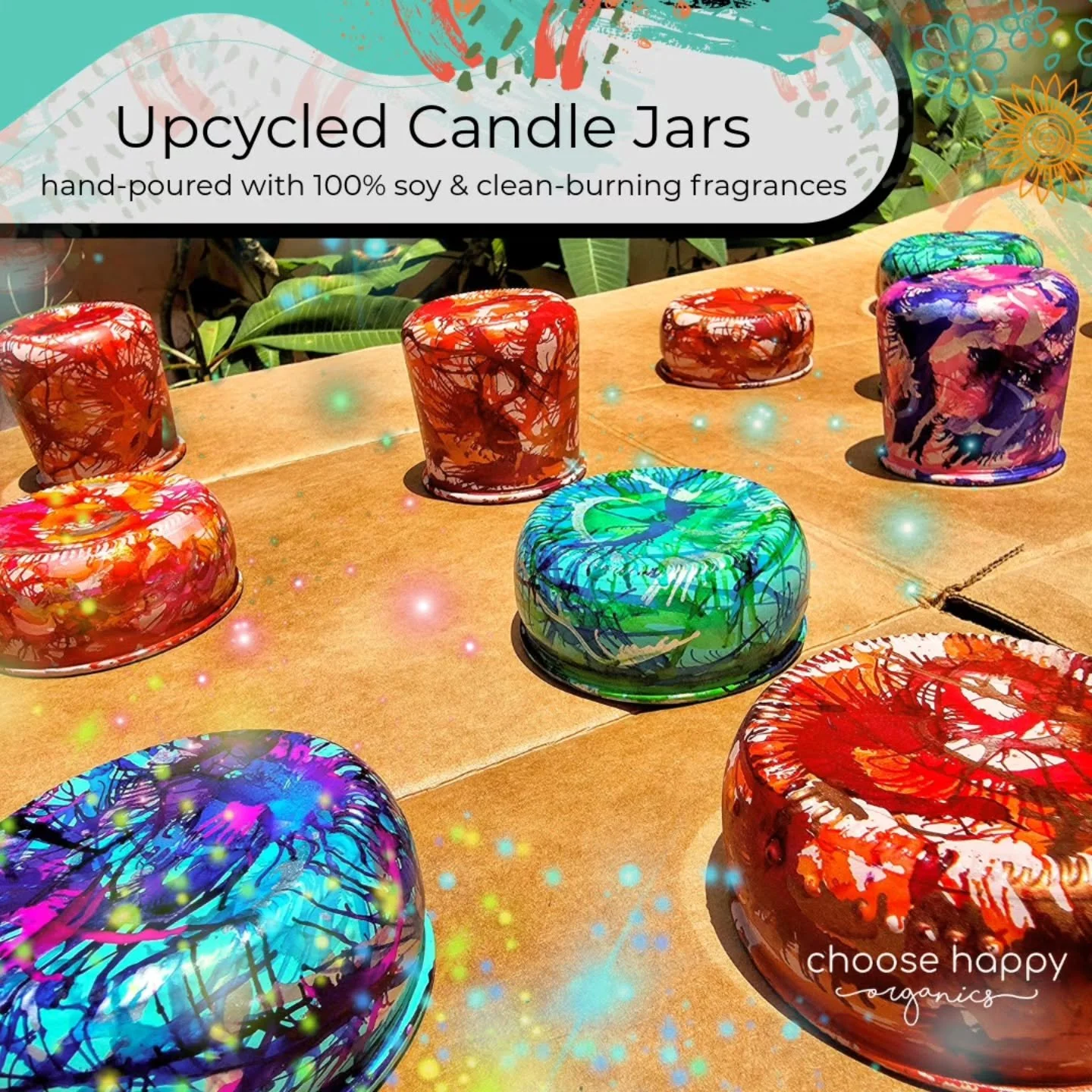 ✨ More Than a Candle. A Second Life for Every Vessel. ✨

At Choose Happy Organics, sustainability matters.

Each candle is hand-poured into a unique vessel, whether it's an upcycled glass jar lovingly cleaned, painted, and repurposed, or an artful re