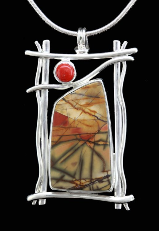 Coral and Cherry Creek Jasper Pendant