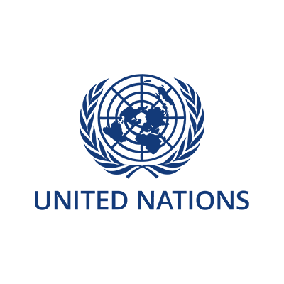 United Nations logo with a world map surrounded by olive branches.