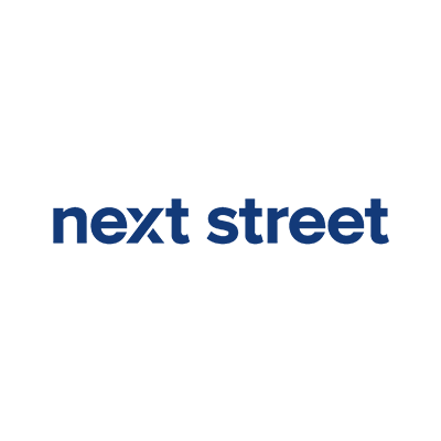 Next Street logo with black and blue text on a white background.