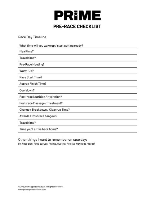 Pre Race Routine Pre-Race Checklist โ Prime Bellingham