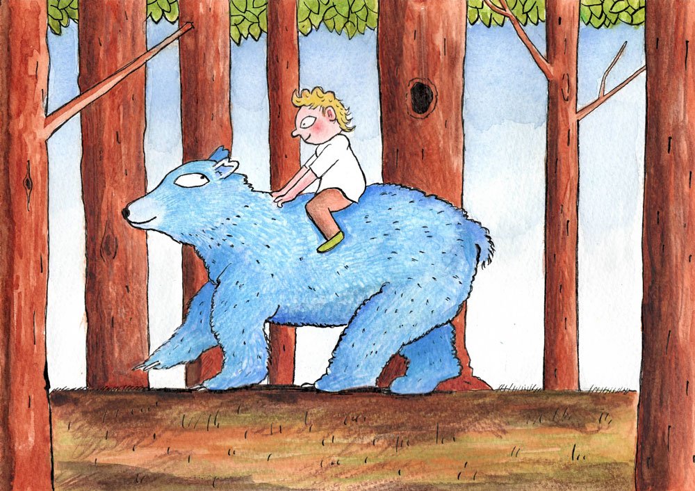 Blue bear kids book illustration by james benn