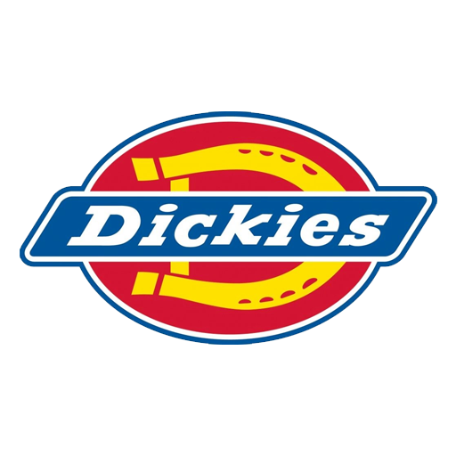 Dickies logo with red, yellow, and blue design.