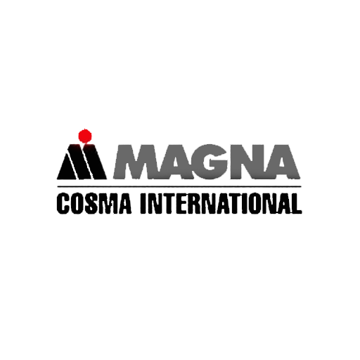 Magna Cosma International logo with a red dot above a triangle and the words 'MAGNA' in large gray letters and 'COSMA INTERNATIONAL' in smaller black letters below.