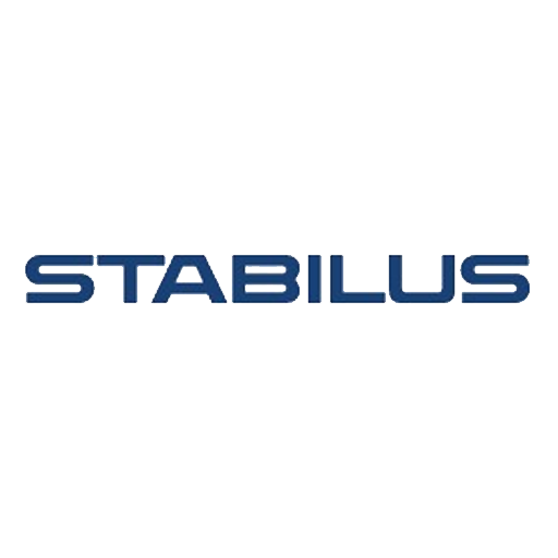 Stabilus logo with stylized blue and yellow text on a black background.