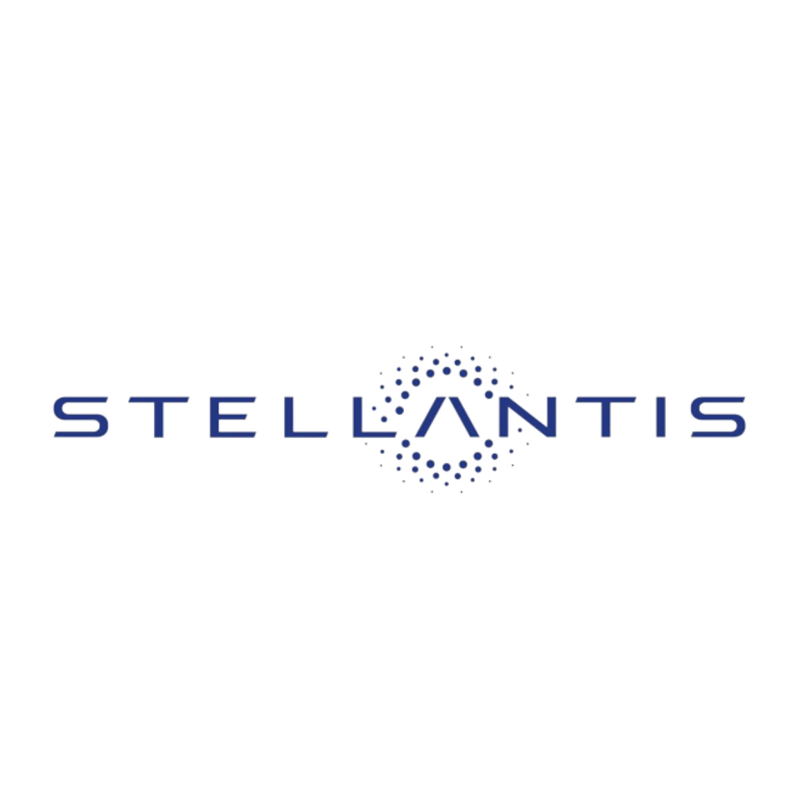 Stylized digital logo for Stellantis, featuring the company name with a circular pattern of interconnected dots around the letter A.
