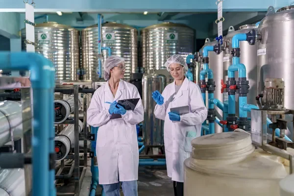 Vista general de unas científicas con el equipo correcto para observar la oxidación avanzada del agua.