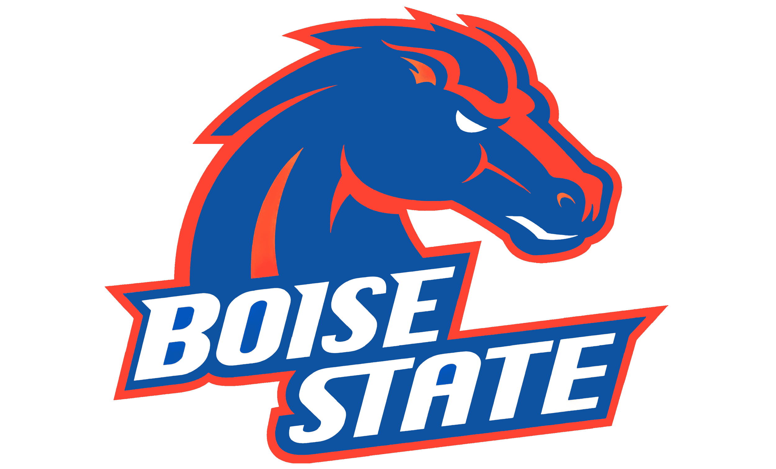 Logo of Boise State featuring a stylized blue horse head with red outline and the words 'BOISE STATE' in bold white letters.