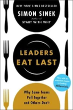 Book cover titled 'Leaders Eat Last' by Simon Sinek