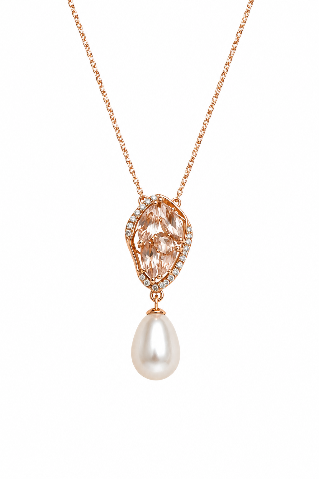 Diamond pearl morganite necklace