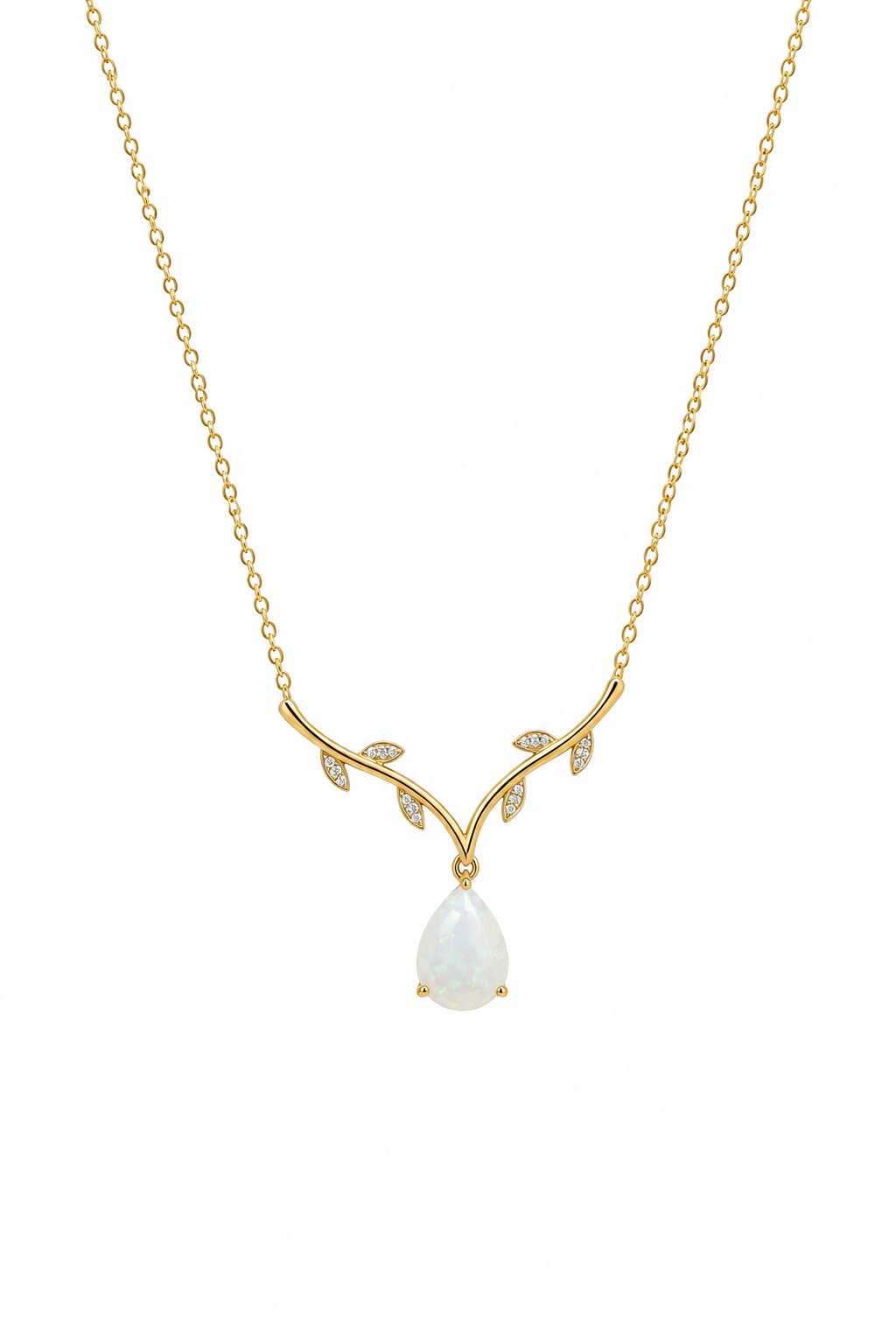 Opal branch drop pearl necklace
