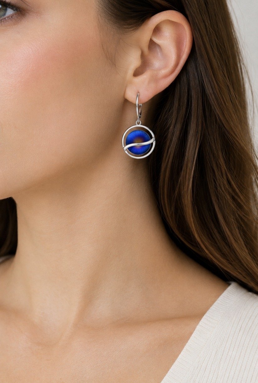 Silver Earrings with Laser Blue Etching