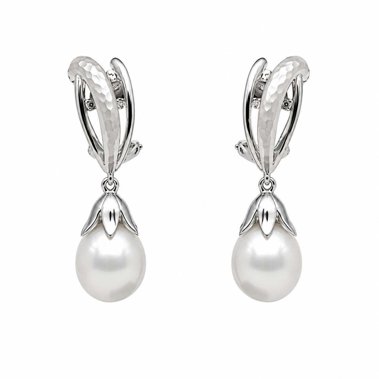 White gold pearl drop earrings