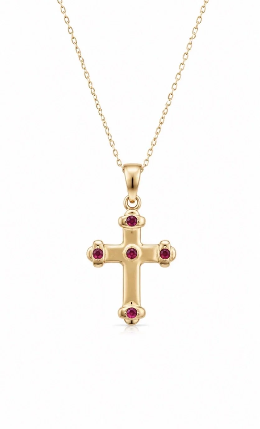 Cross Necklace with Ruby Gems