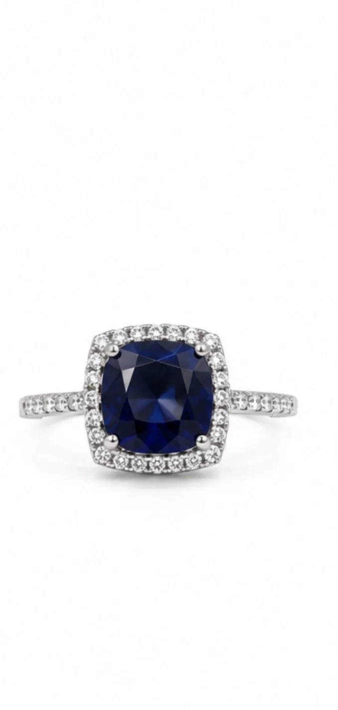 Blue Sapphire and White Sapphire Ring