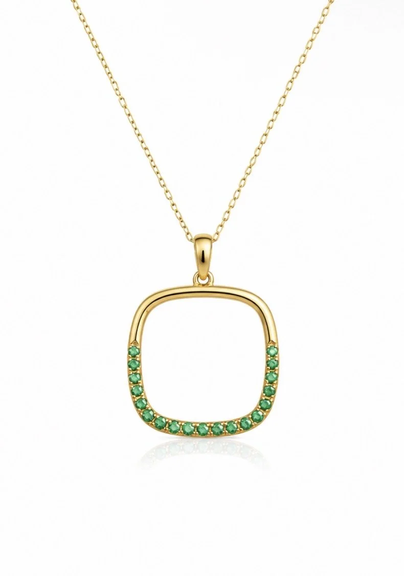 Emerald Open Square Necklace