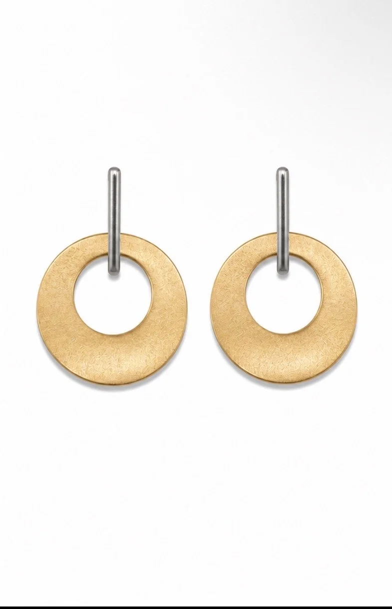 Gold Etched Circle Post Earrings