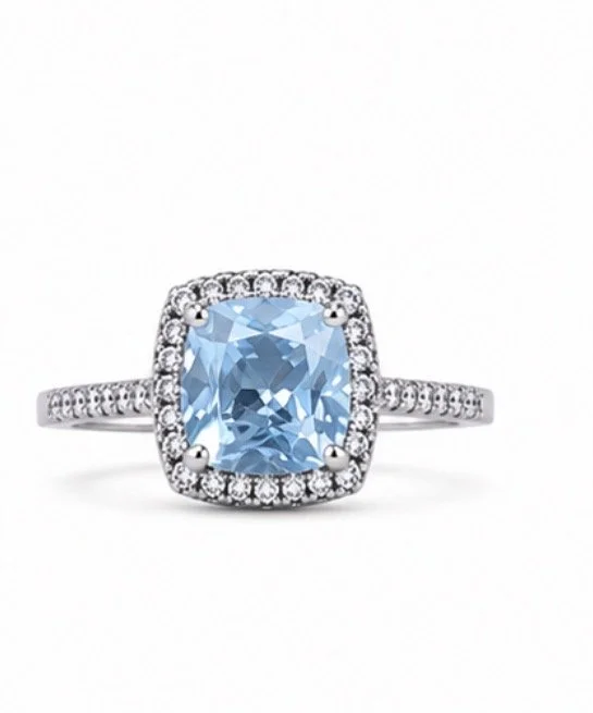 Aquamarine and White Sapphire Ring