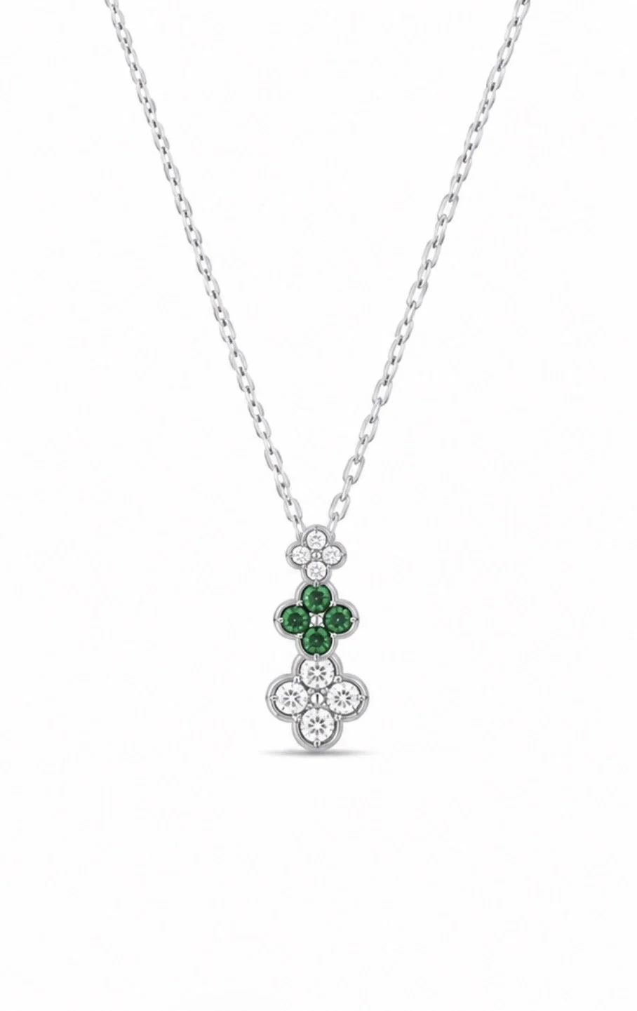 White Gold Emerald Stacked Clover