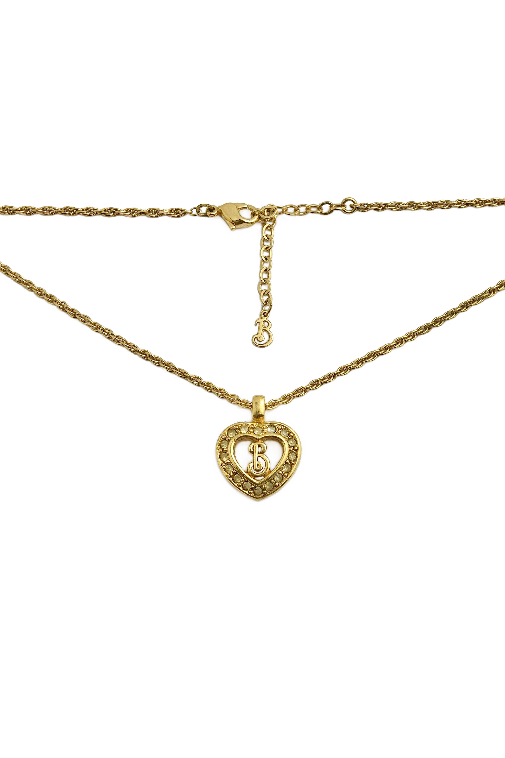 Authentic Burberry Vintage Gold Rhinestones Heart Necklace