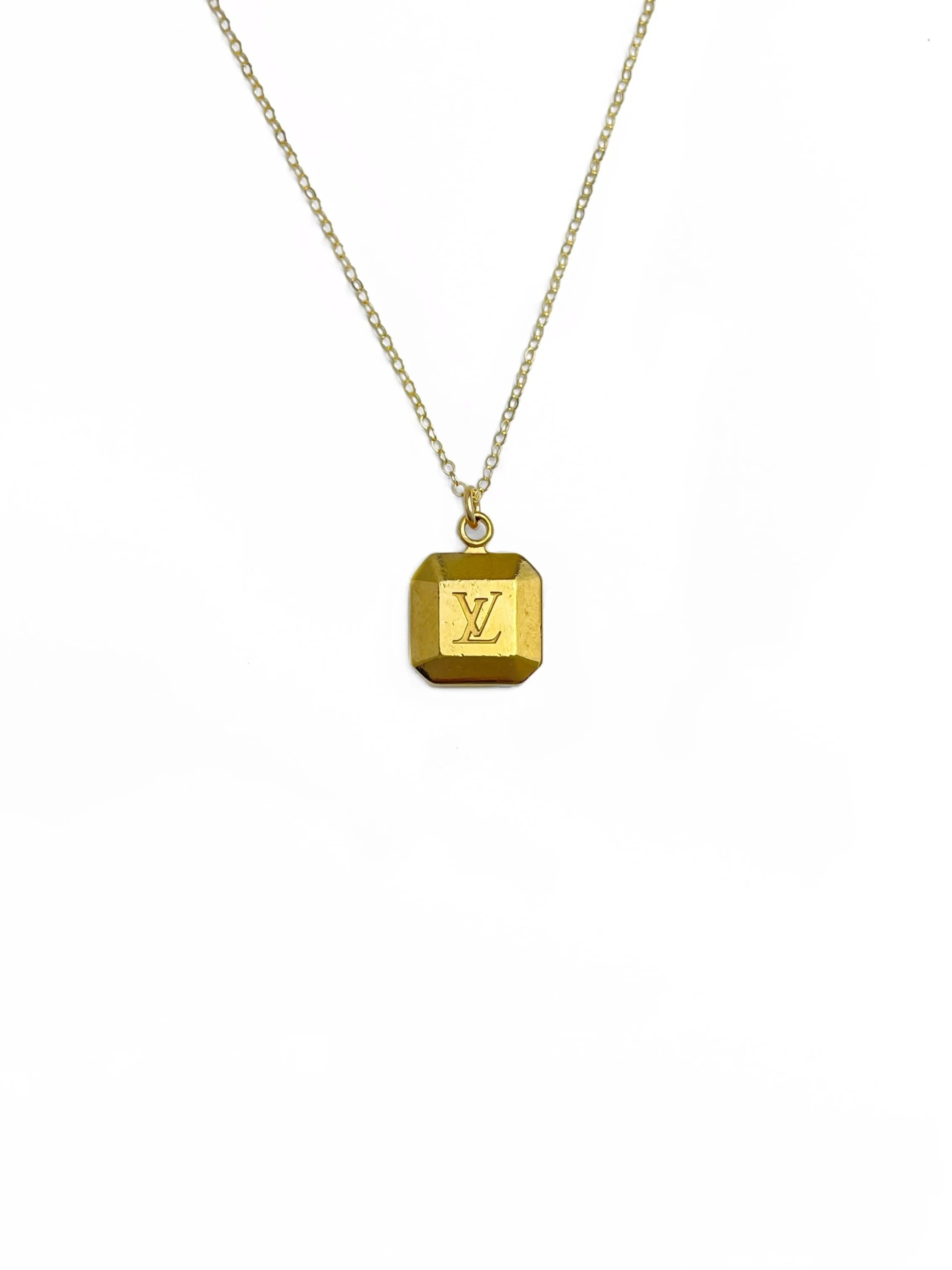 Authentic Louis Vuitton Repurposed Small Gold Square Necklace