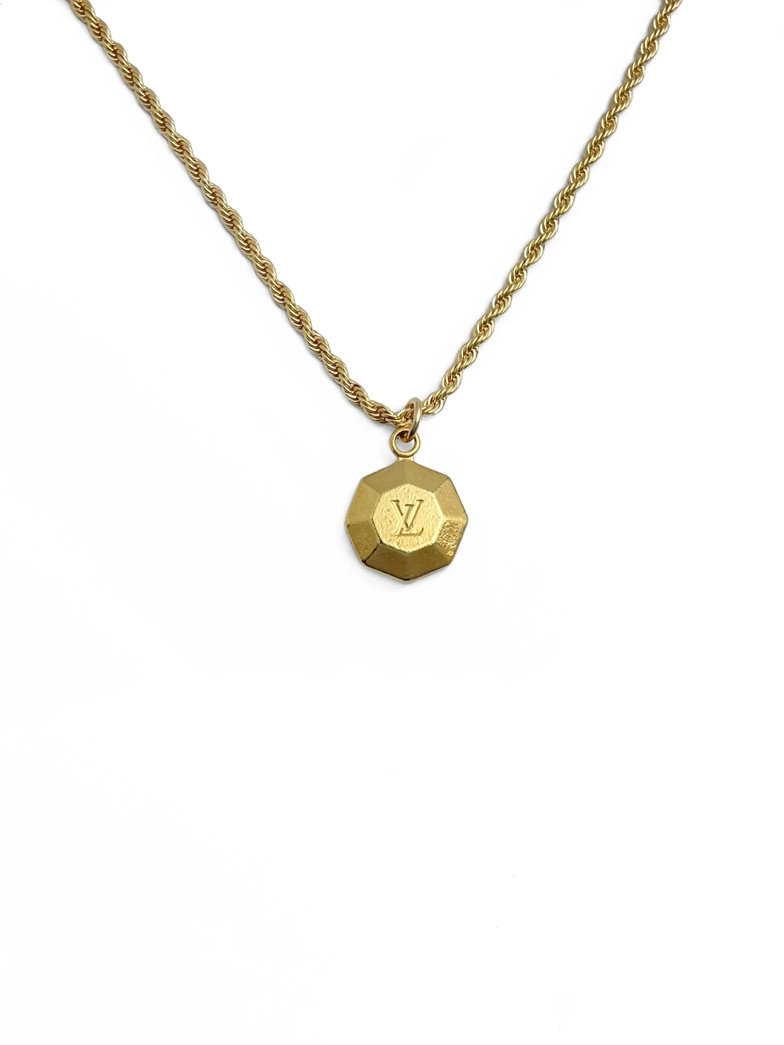 Authentic Louis Vuitton Repurposed Small Gold Octagon Necklace