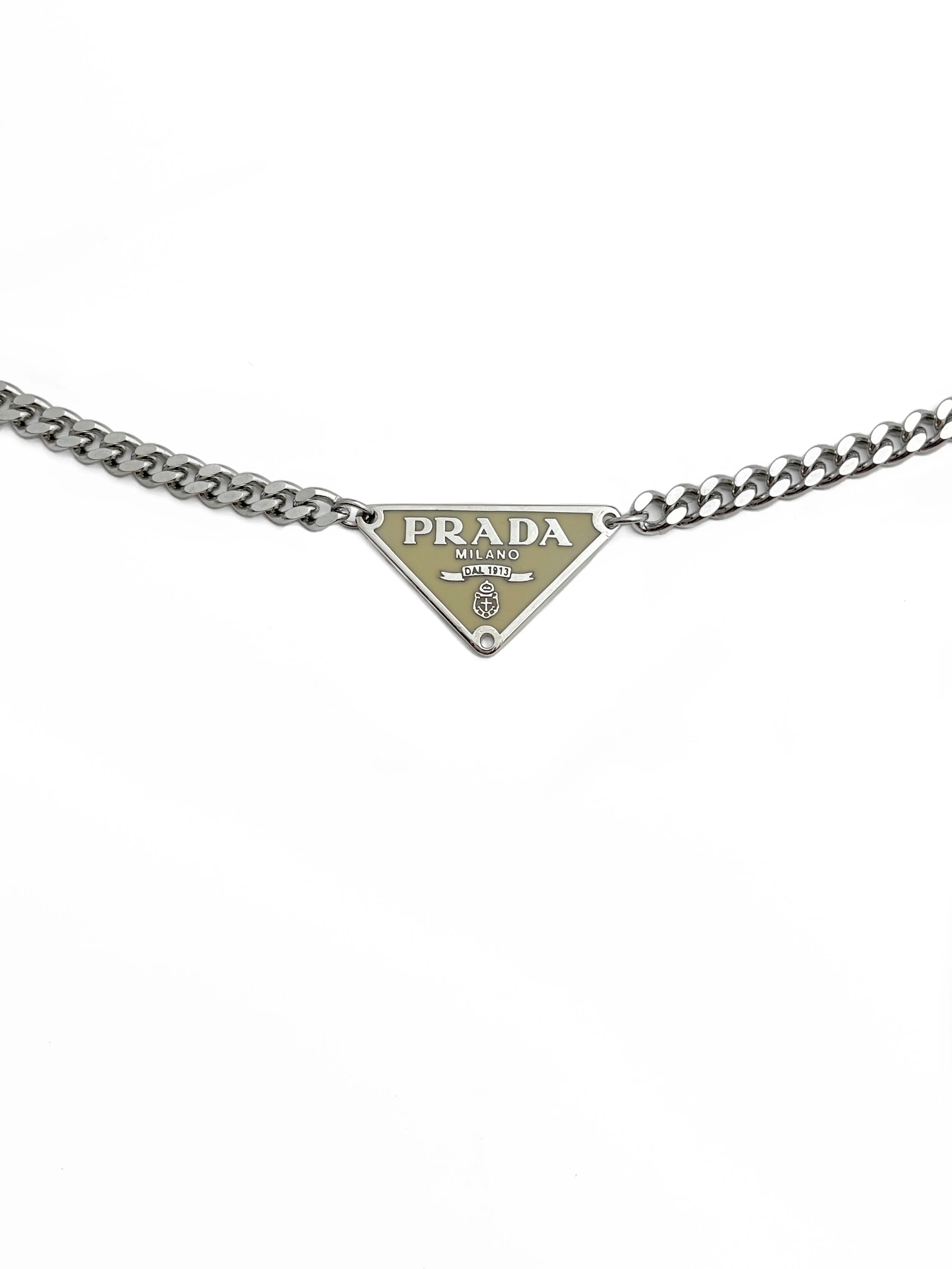 Authentic Prada Vintage Light Beige Triangle Chunky Necklace