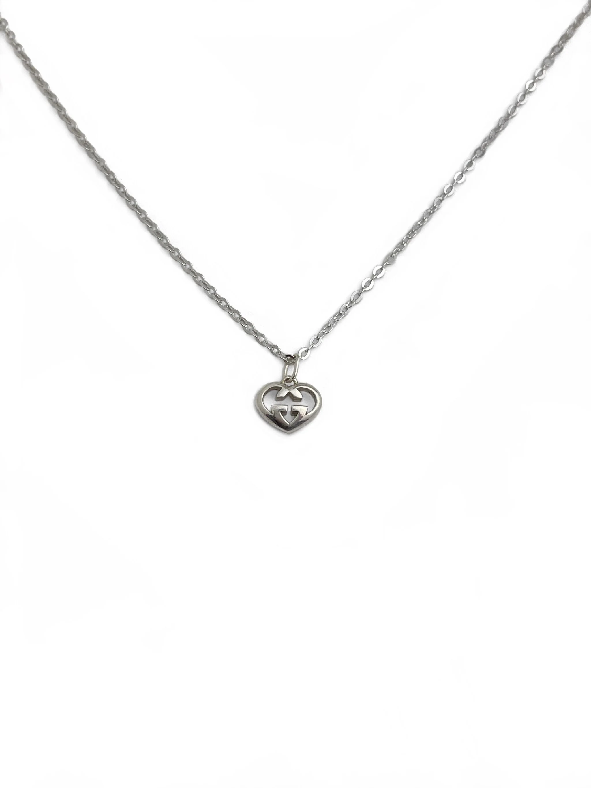 Authentic Gucci Silver Mini Heart Logo Necklace