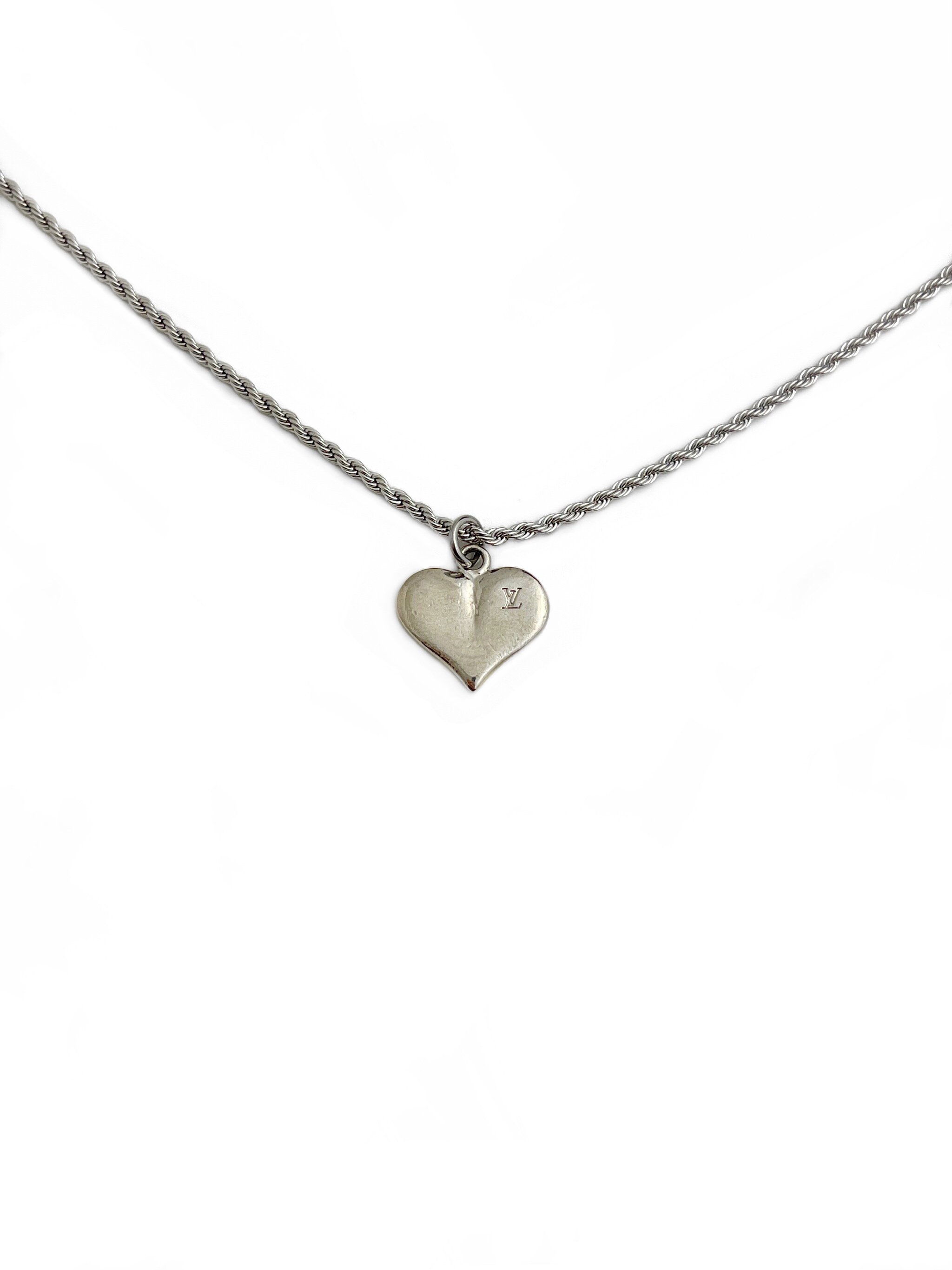 Authentic Louis Vuitton Repurposed Silver Heart Pendant Necklace