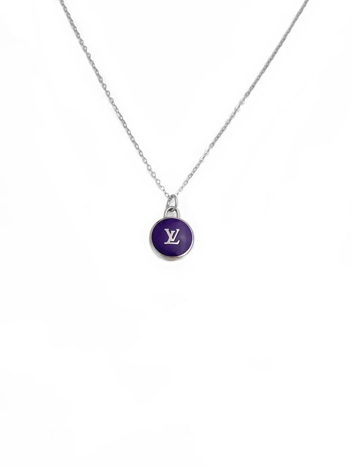 Rework Vintage Louis Vuitton Pastilles Silver and Dark Purple Flower  Necklace