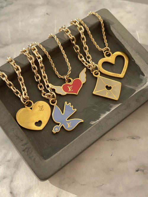 Louis Vuitton LV and V Red Heart Pendant Necklace Metal and Rubber Gold  8449346